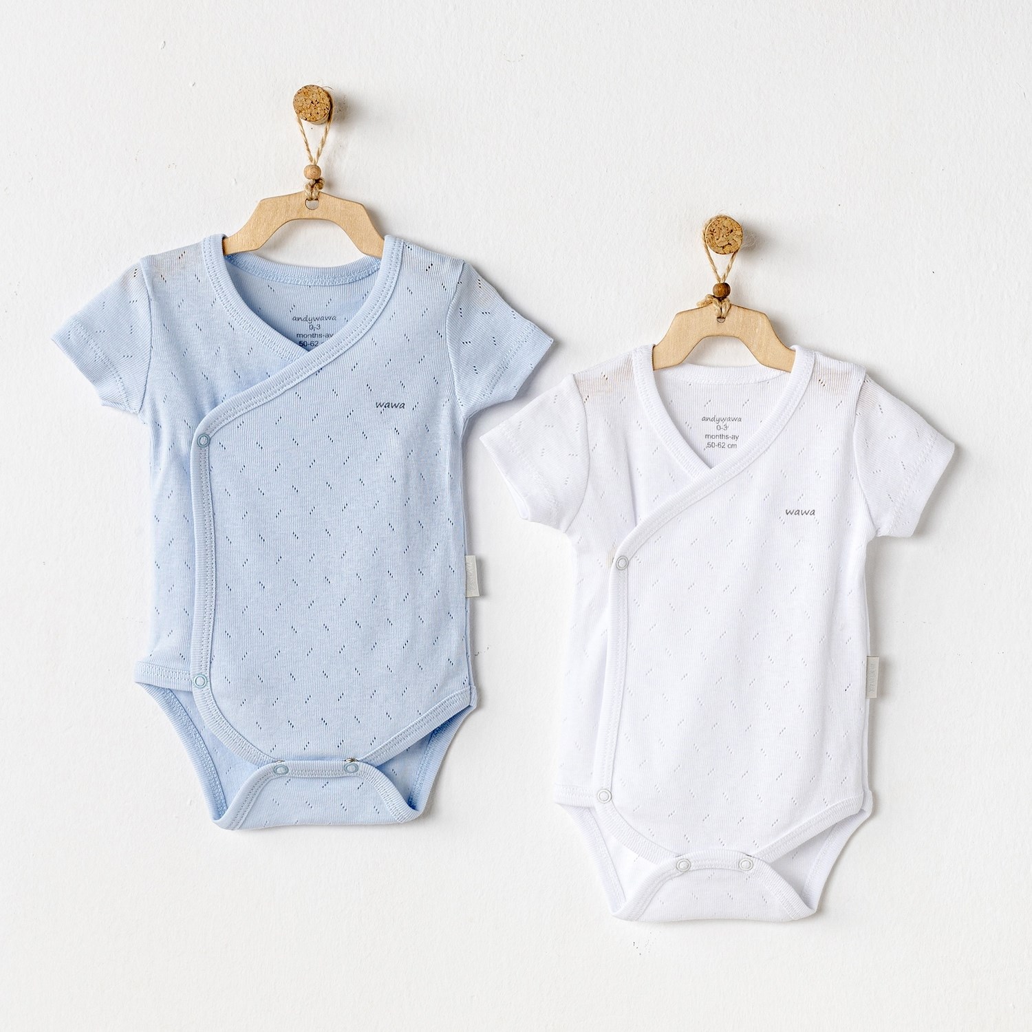 Andywawa Jacquard Basic 2'li Bebek Zıbın Body AC24705 Mavi-Beyaz