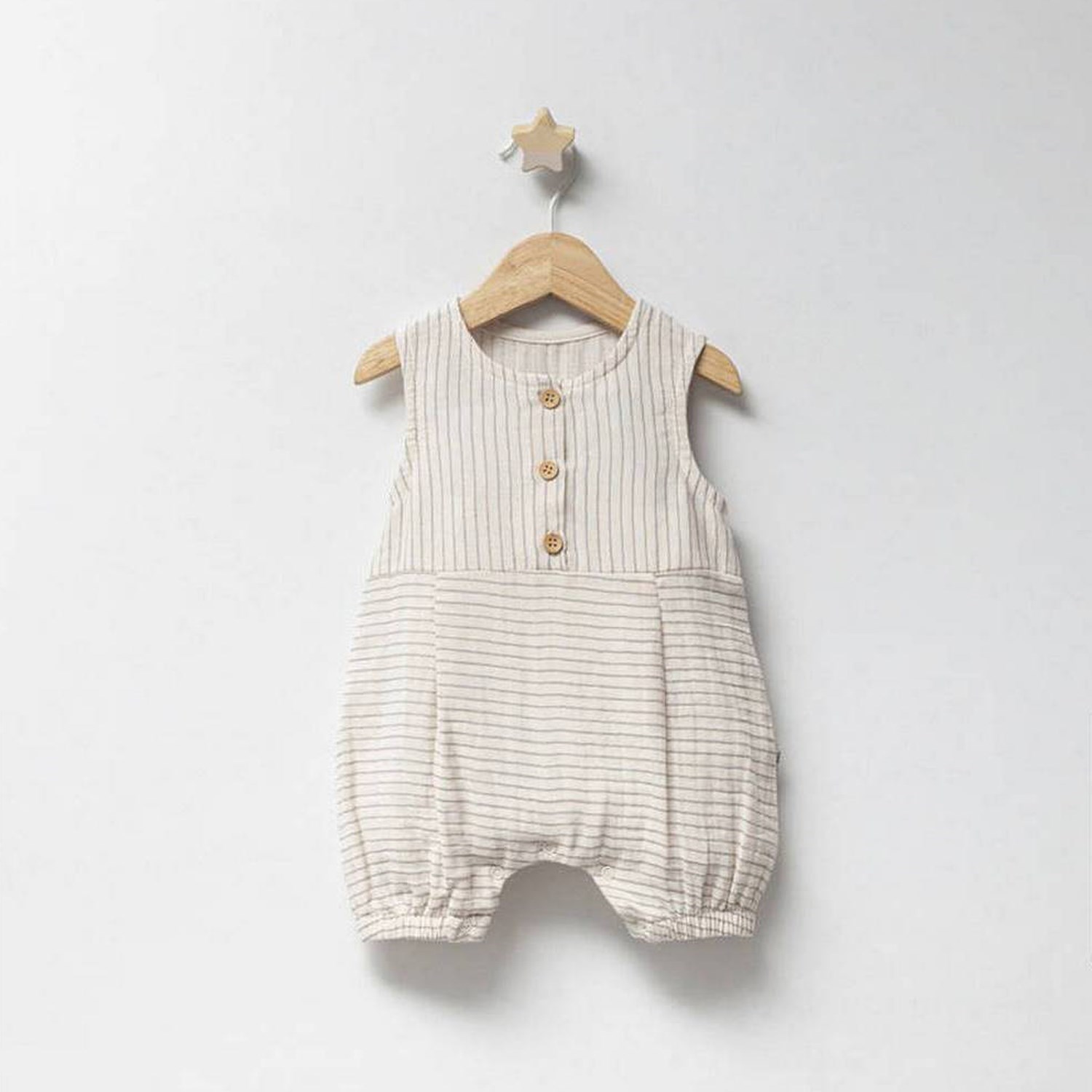 Tongs Baby Müslin Keten Çizgili Bebek Tulumu 5072 Füme