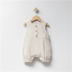Tongs Baby Müslin Keten Çizgili Bebek Tulumu 5072 Füme