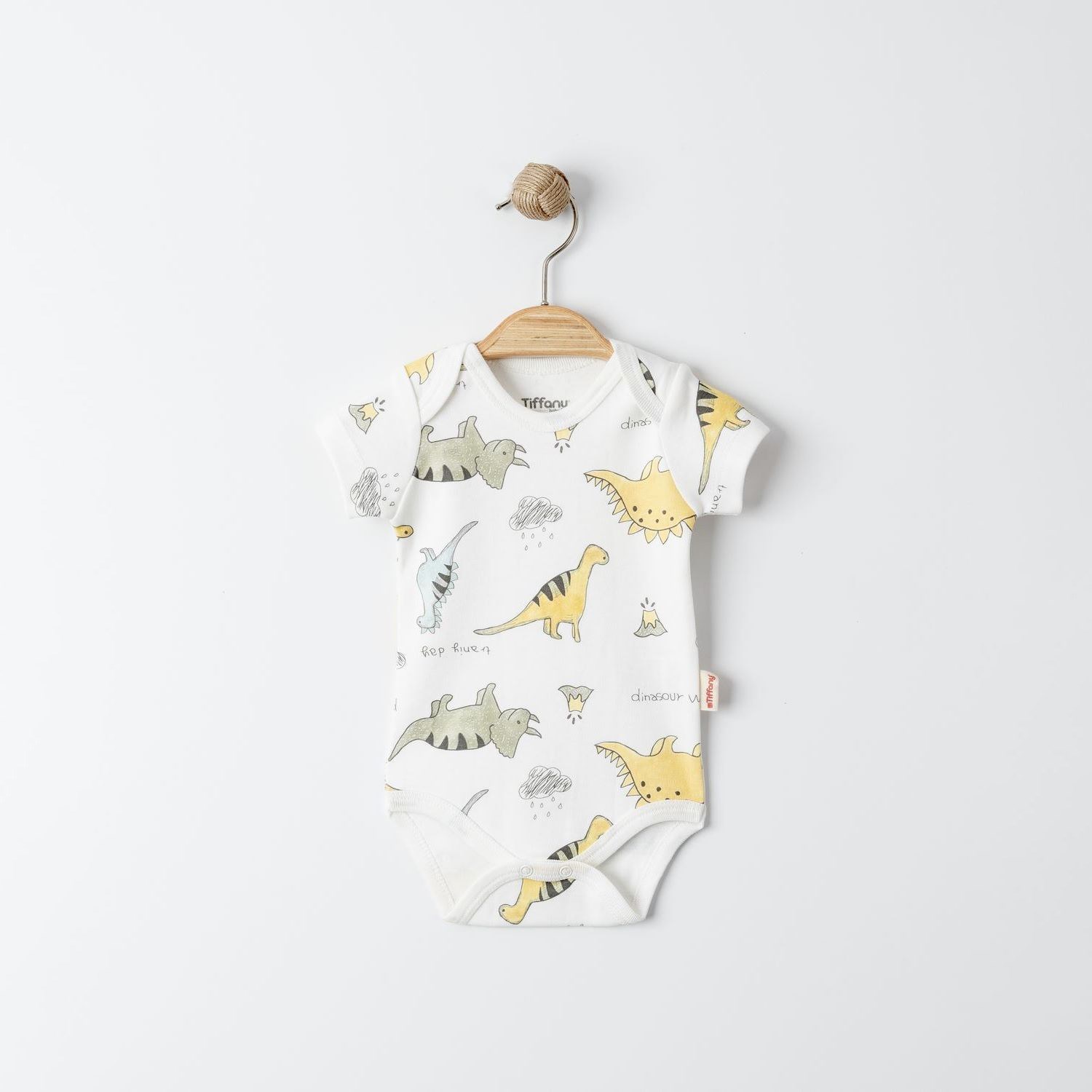 Tiffany Baby Dinosaur Theme 3'lü Yarım Kol Bebek Badi 17008 Ekru
