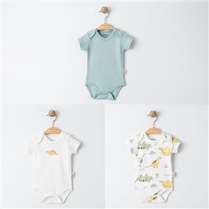 Tiffany Baby Dinosaur Theme 3'lü Yarım Kol Bebek Badi 17008 Ekru