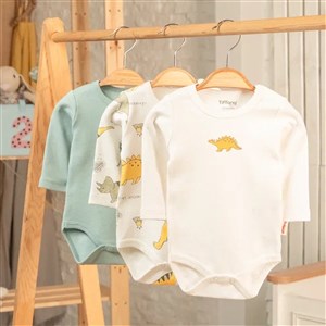 Tiffany Baby Dinosaur Theme 3'lü Uzun Kol Bebek Badi 17011 Ekru