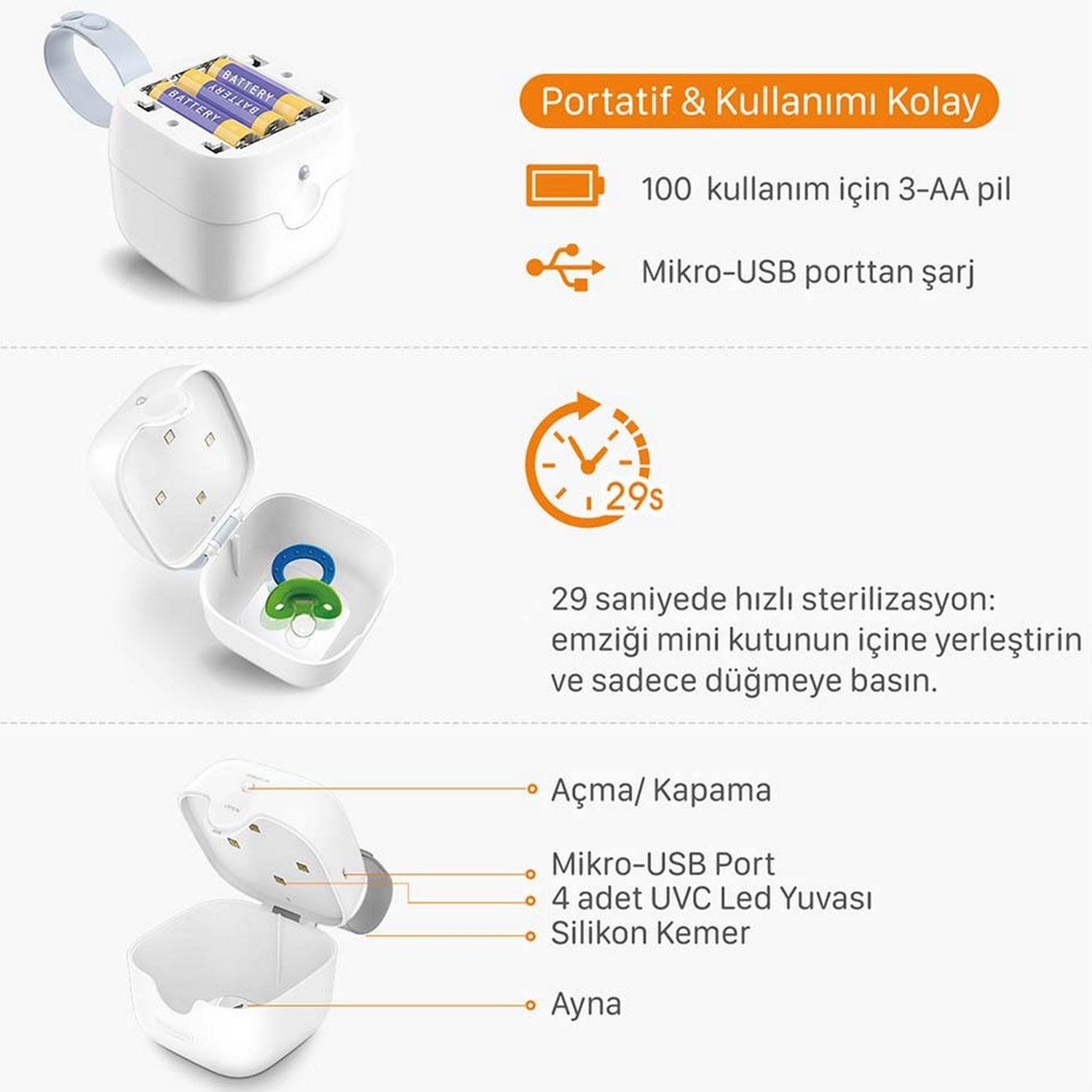 59S S6 Ultraviyole-C LED Mini Sterilizasyon Kutusu 