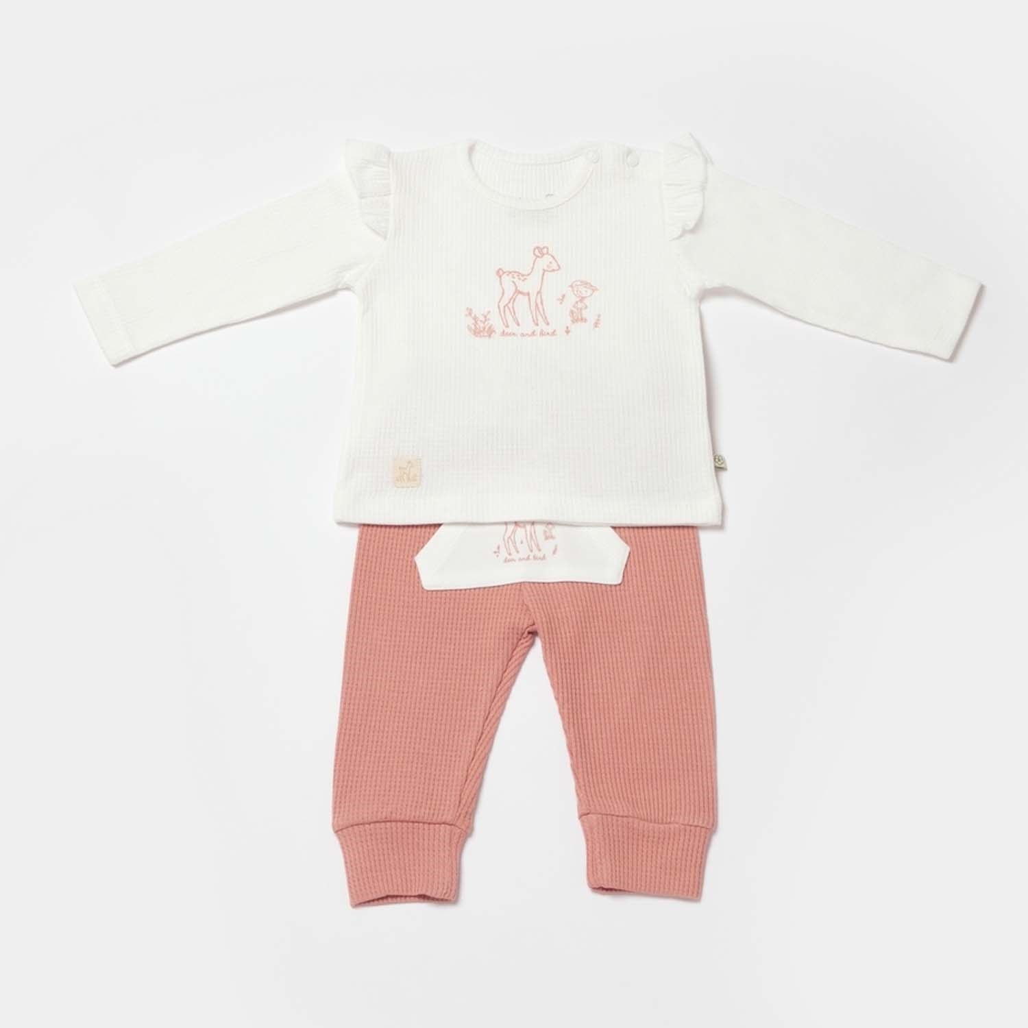Biorganic Waffle Deer And Bird 2'li Bebek Takımı 59783 Ekru