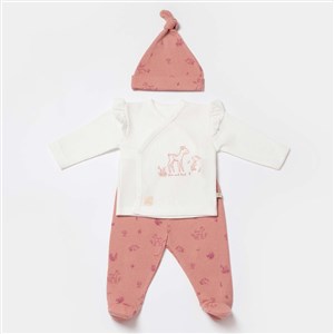 Biorganic Waffle Deer And Bird 3'lü Bebek Takımı 58034 Ekru-Gül Kurusu