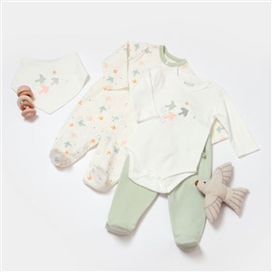 Biorganic Tiny Birds Tulumlu Bebek Seti 62314 Ekru-Yeşil