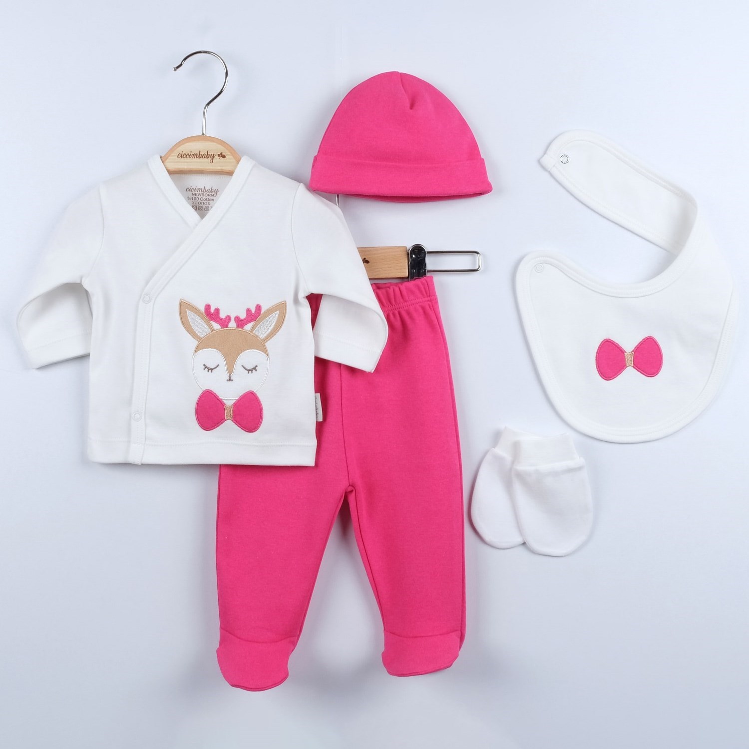 Ciccim Baby Geyikli 5'li Bebek Zıbın Seti 4766 Fuşya