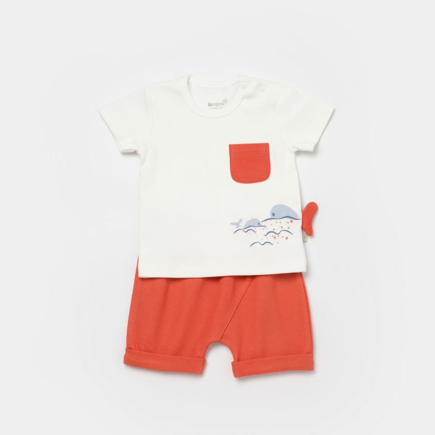 Biorganic Sun Lets Sail Şortlu 2'li Bebek Takımı 59792 Ekru-Mavi