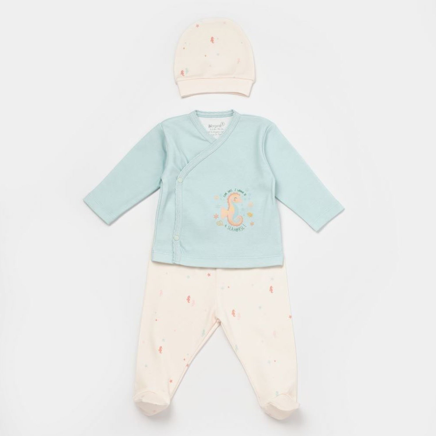 Biorganic Save The Seahorse 3'lü Bebek Takımı 73330 Bej-Mint