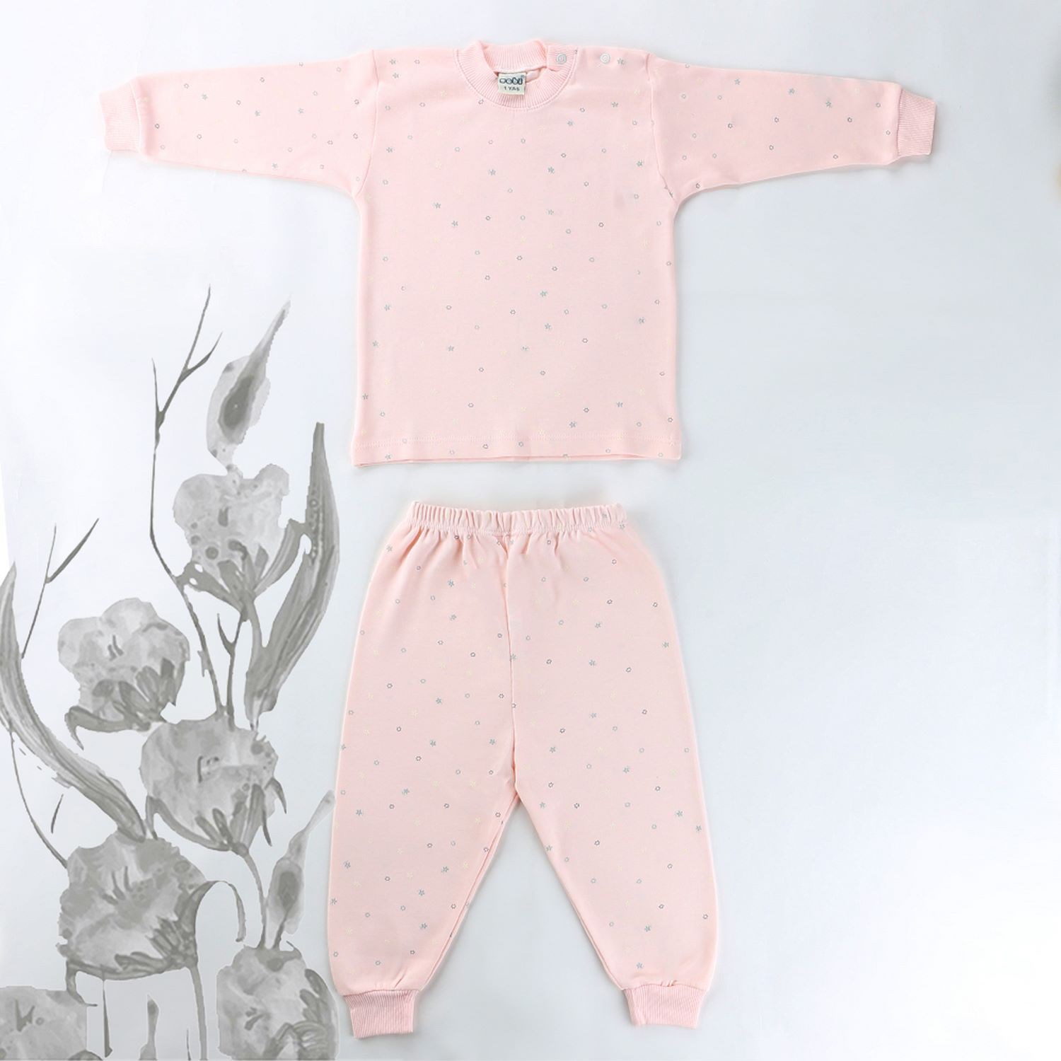 Sebi Bebe Mini Çiçekli Pijama Takımı 9127 Pembe