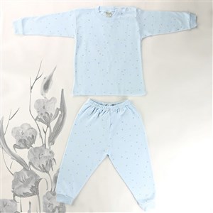 Sebi Bebe Mini Çiçekli Pijama Takımı 9127 Açık Mavi