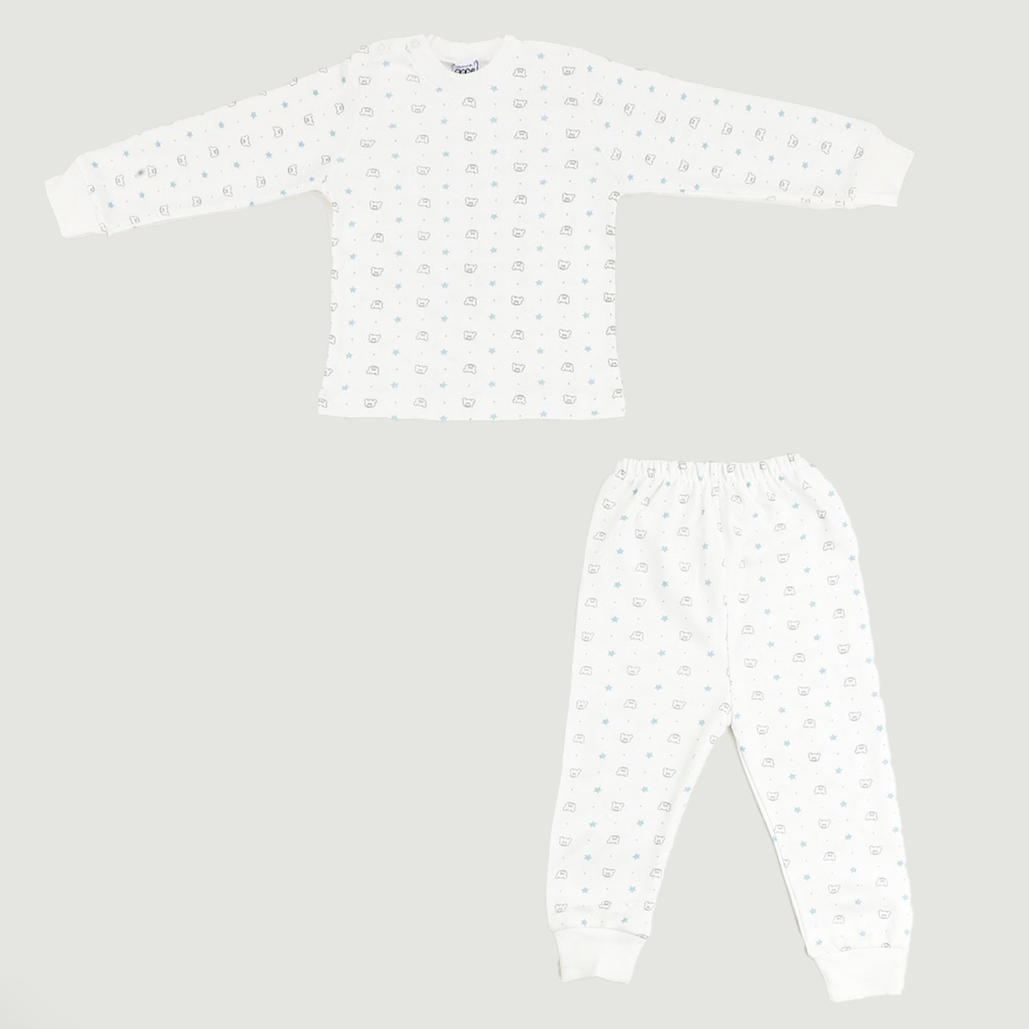 Sebi Bebe Ayıcık Pijama Takımı 9123 Beyaz-Mavi