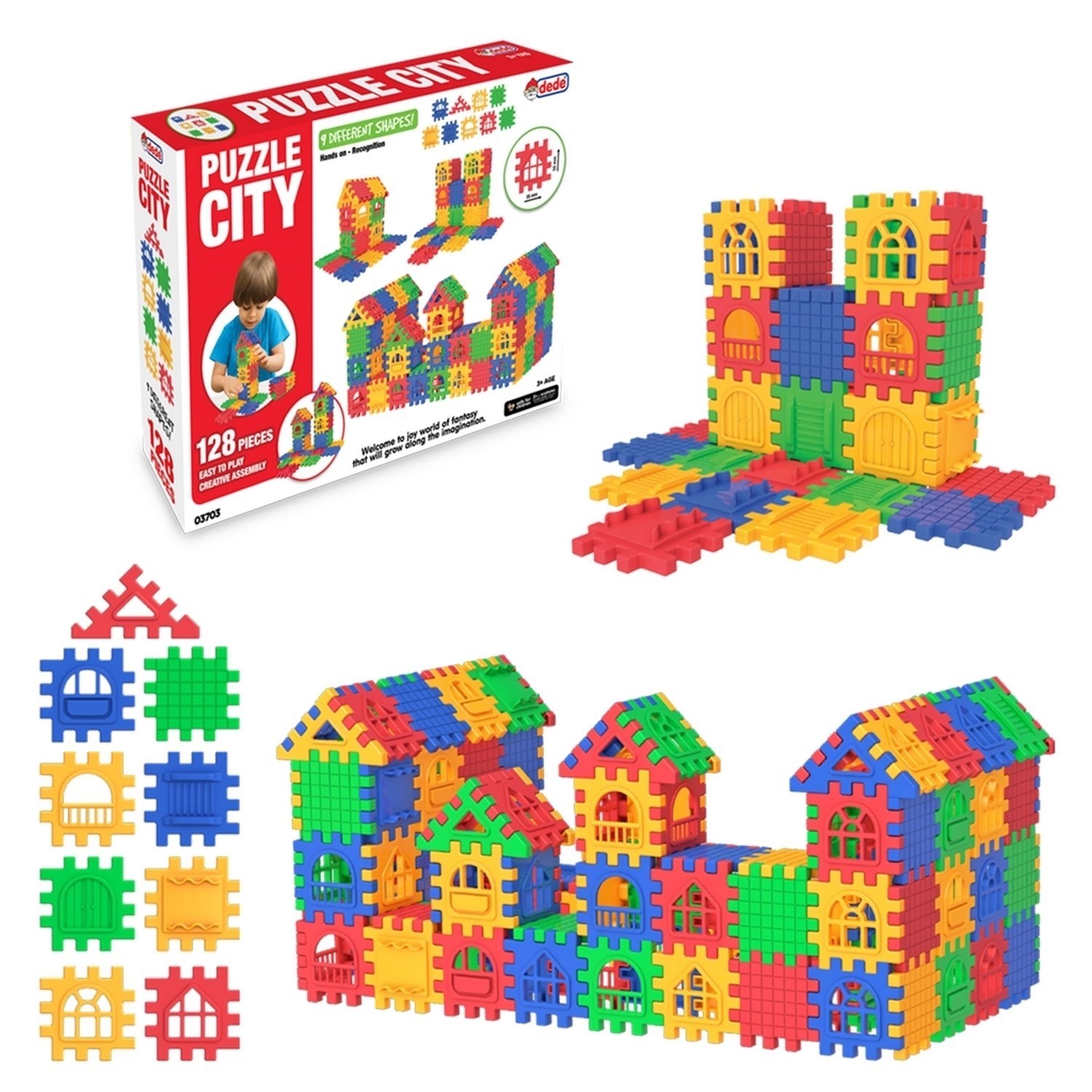 Dede Puzzle City 3D Yapı ve Tasarım Blokları 128 Parça 03703 