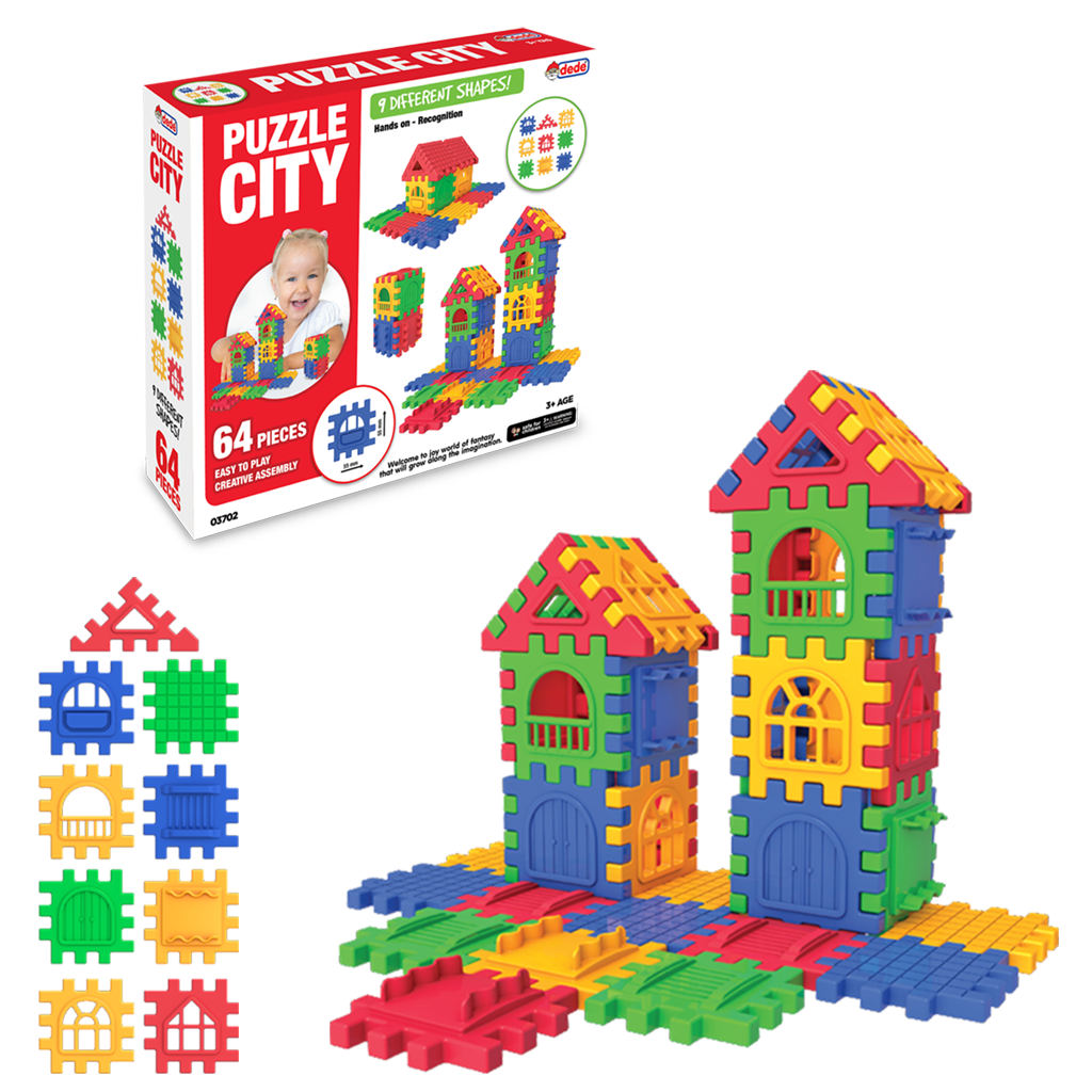 Dede Puzzle City 3D Yapı ve Tasarım Blokları 64 Parça 03702 