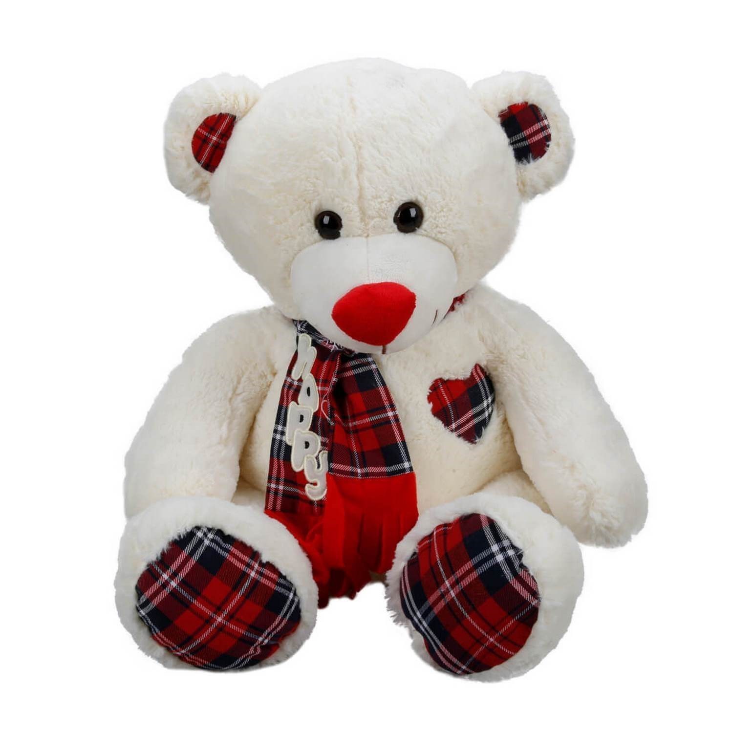Puffy Friends Ekose Atkılı Oturan Peluş Ayı 60 Cm 8370 