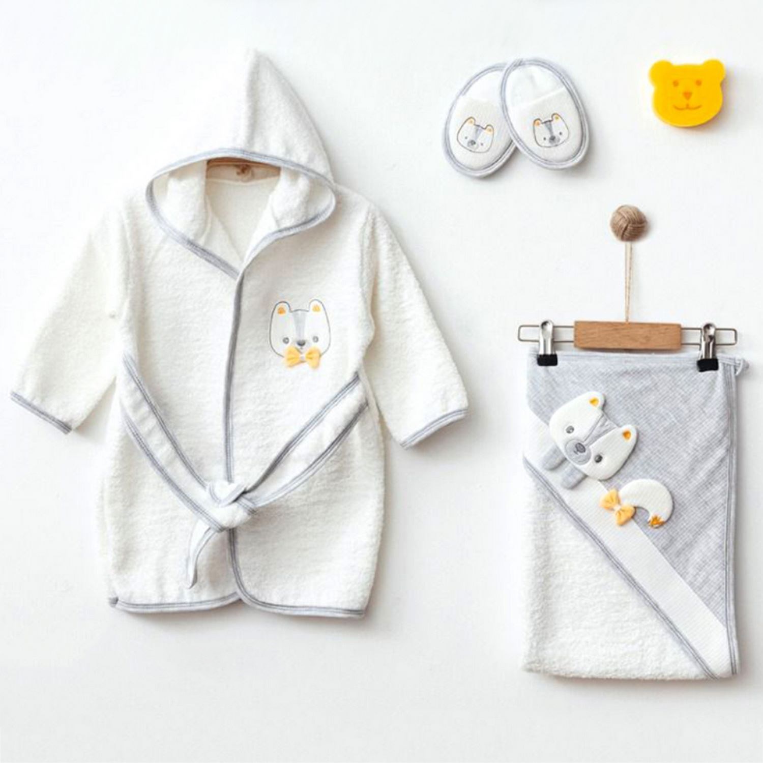 Ekebaby 5 Parça Bebek Bornoz Seti 5579 Gri