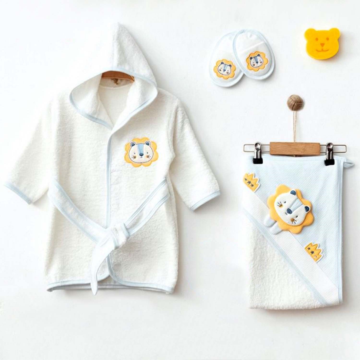Ekebaby Lion 4 Parça Bebek Bornoz Seti 5578 Buz Mavisi