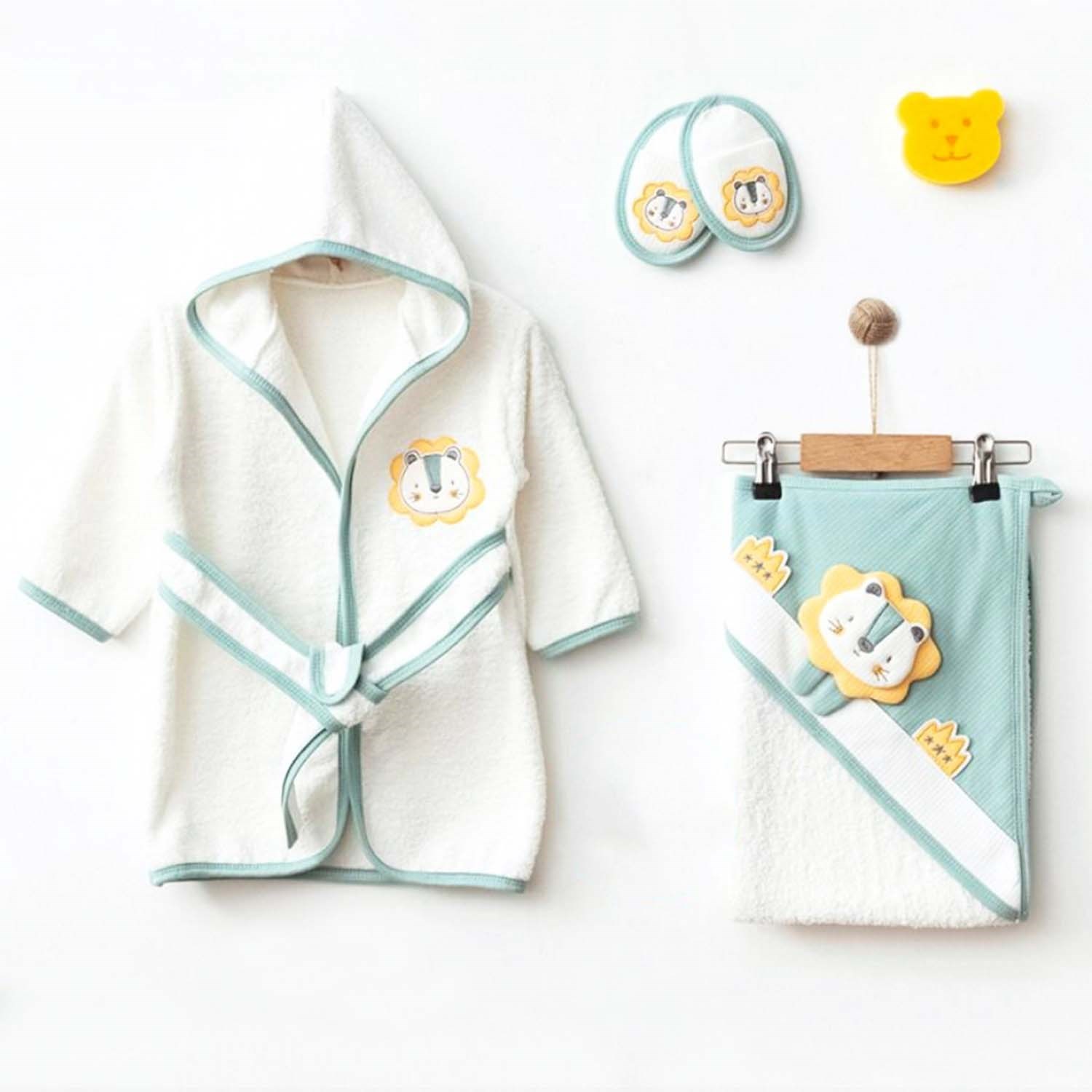 Ekebaby Lion 4 Parça Bebek Bornoz Seti 5578 Yeşil