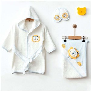 Ekebaby Lion 4 Parça Bebek Bornoz Seti 5578 Buz Mavisi