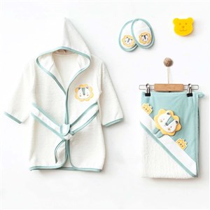 Ekebaby Lion 4 Parça Bebek Bornoz Seti 5578 Yeşil