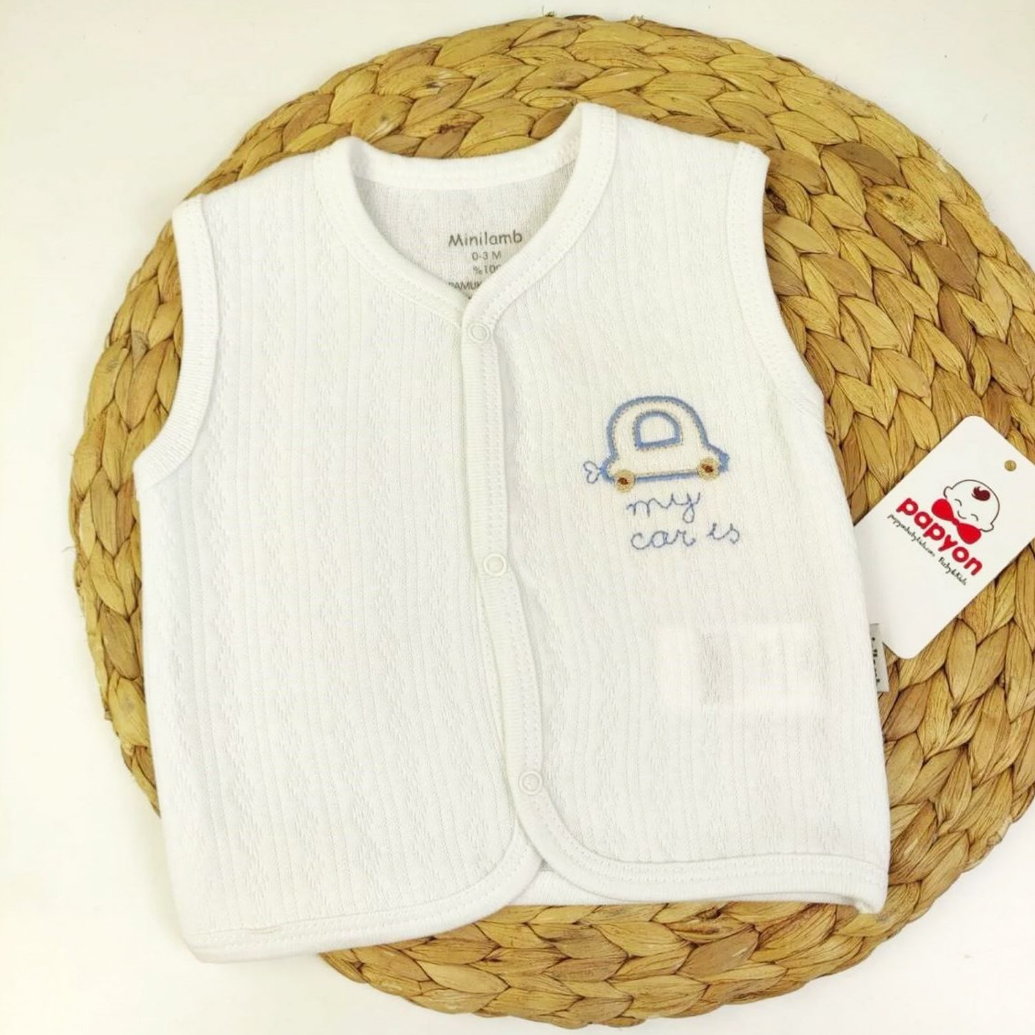 Minilamb Arabalı Kapitone Bebek Yeleği 67011 Beyaz