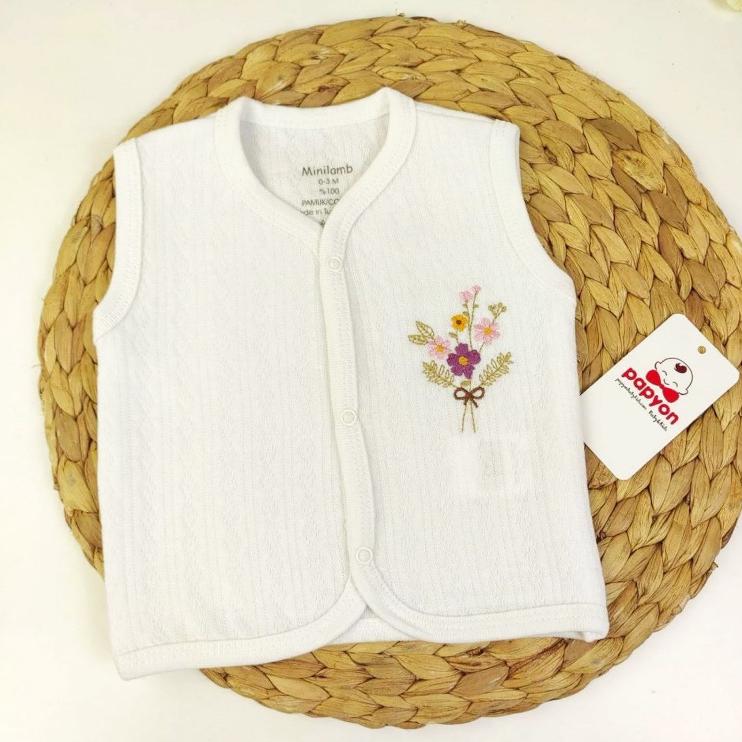 Minilamb Çiçekli Kapitone Bebek Yeleği 67007 Beyaz