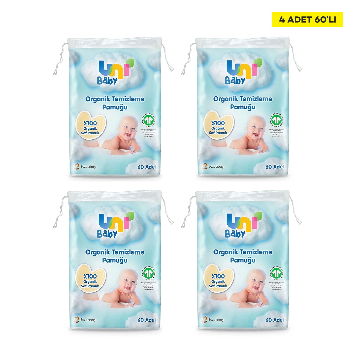 Uni Baby Bebek Temizleme Pamuğu 60'lı x 4 Adet 
