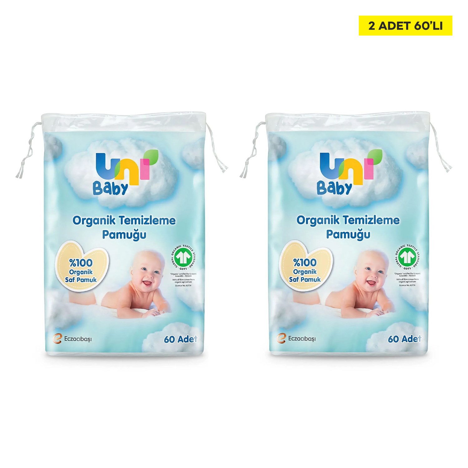 Uni Baby Bebek Temizleme Pamuğu 60'lı x 2 Adet 