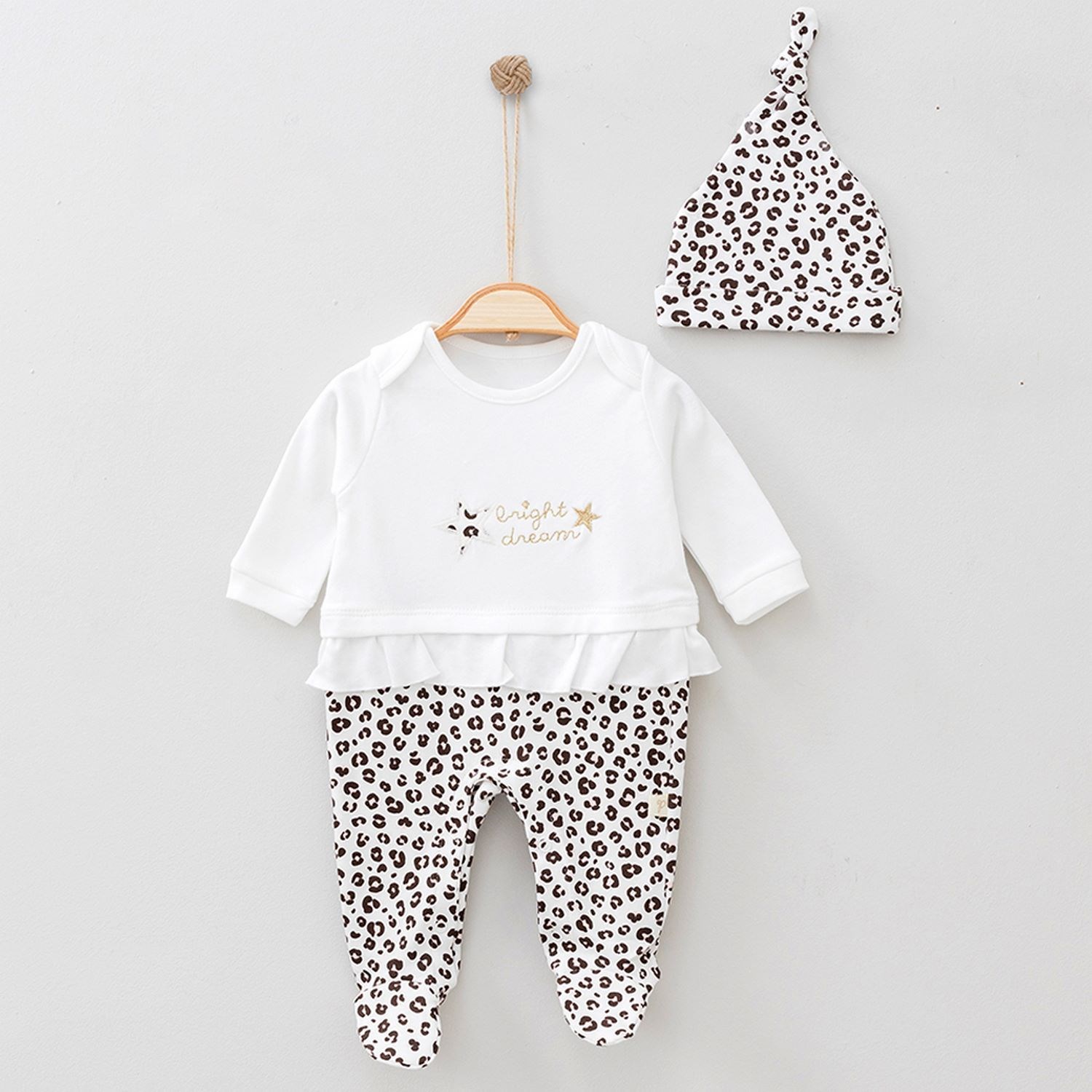 Pugi Baby Leopar Desenli Bebek Tulumu 6034 Krem