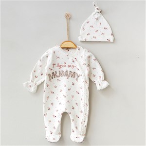Pugi Baby Mummy Desenli Bebek Tulumu 6054 Krem