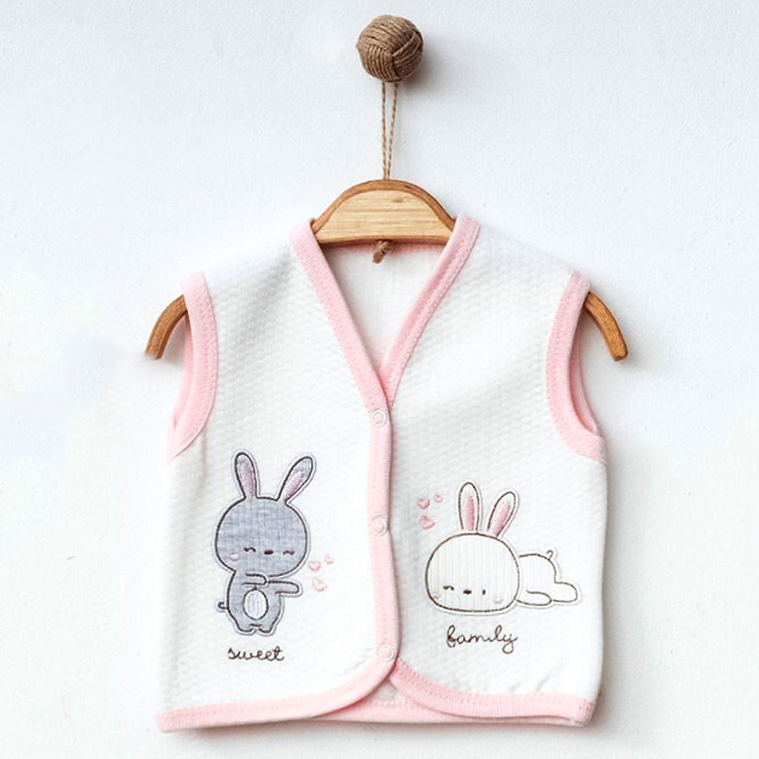 Ekebaby Sweet Family Lüx Kapitone Yelek 44118 Beyaz-Pembe