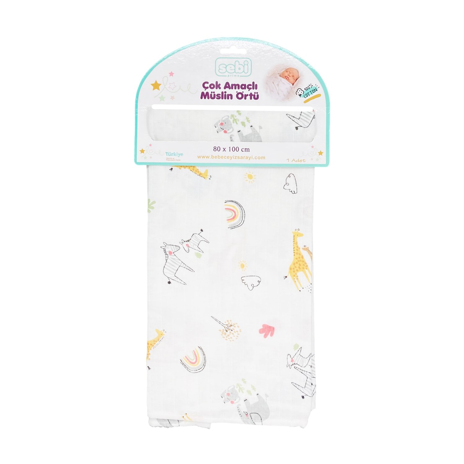 Sebi Bebe Çok Amaçlı Müslin Örtü 80x100 Cm Beyaz-Gri