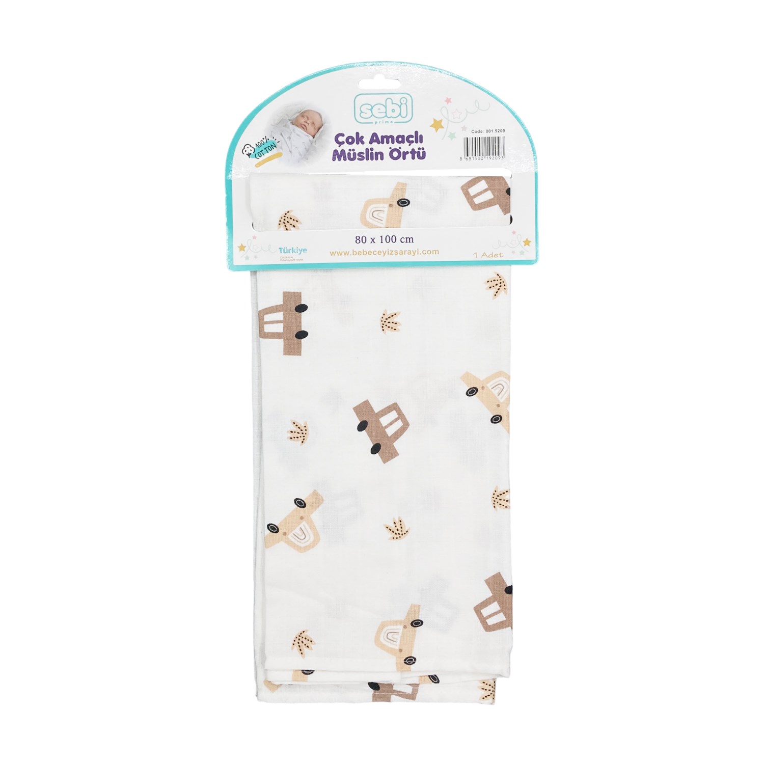 Sebi Bebe Çok Amaçlı Müslin Örtü 80x100 Cm Beyaz-Kahverengi