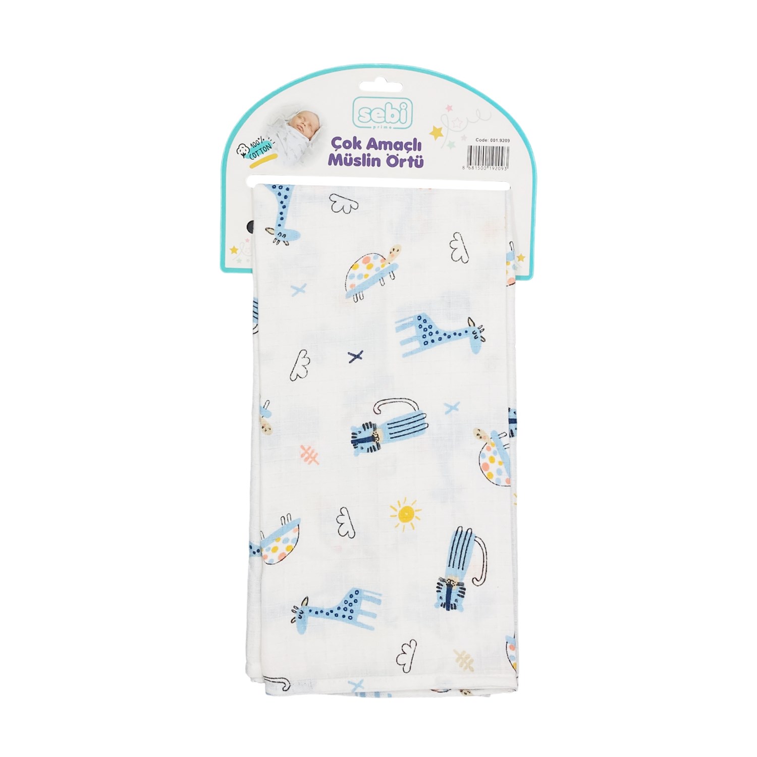 Sebi Bebe Çok Amaçlı Müslin Örtü 80x100 Cm Beyaz-Mavi