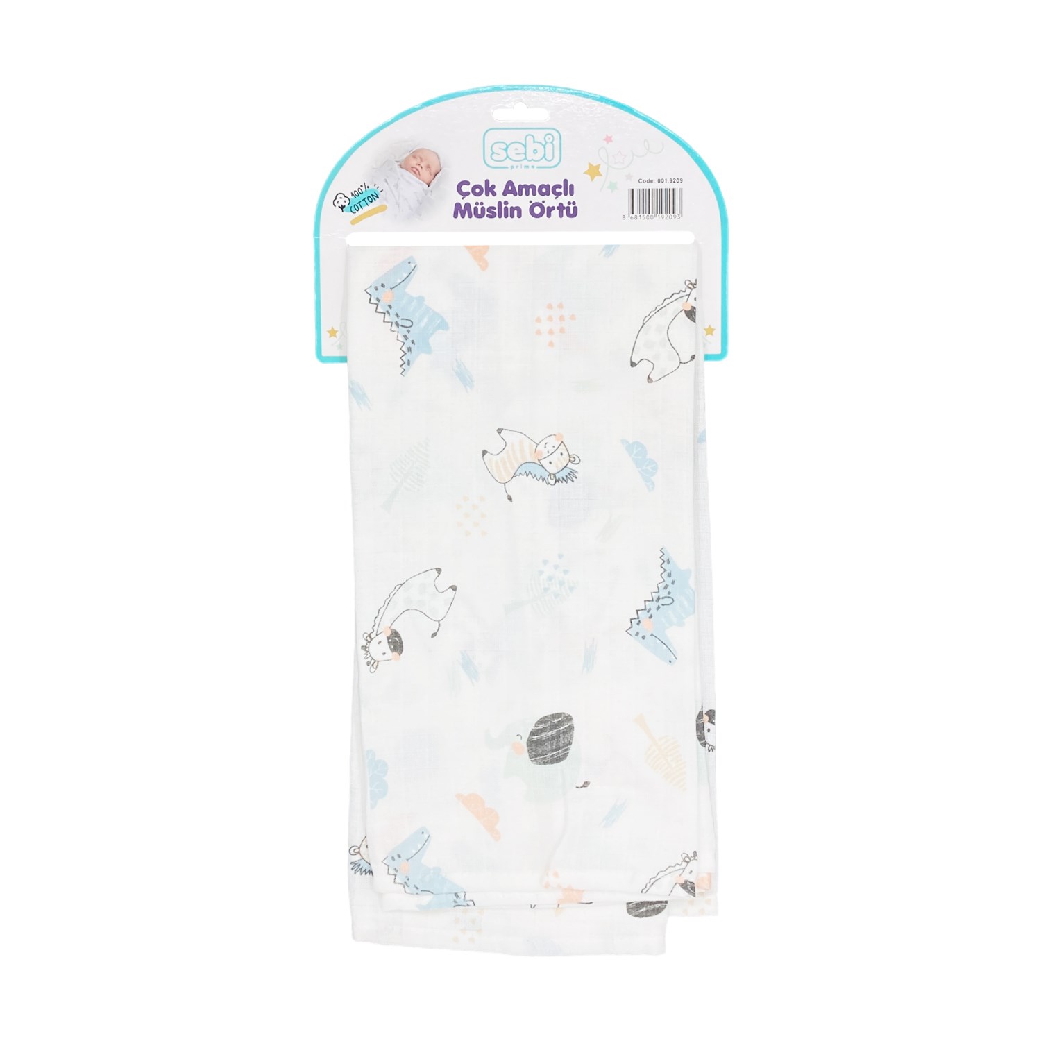 Sebi Bebe Çok Amaçlı Müslin Örtü 80x100 Cm Beyaz-Mint