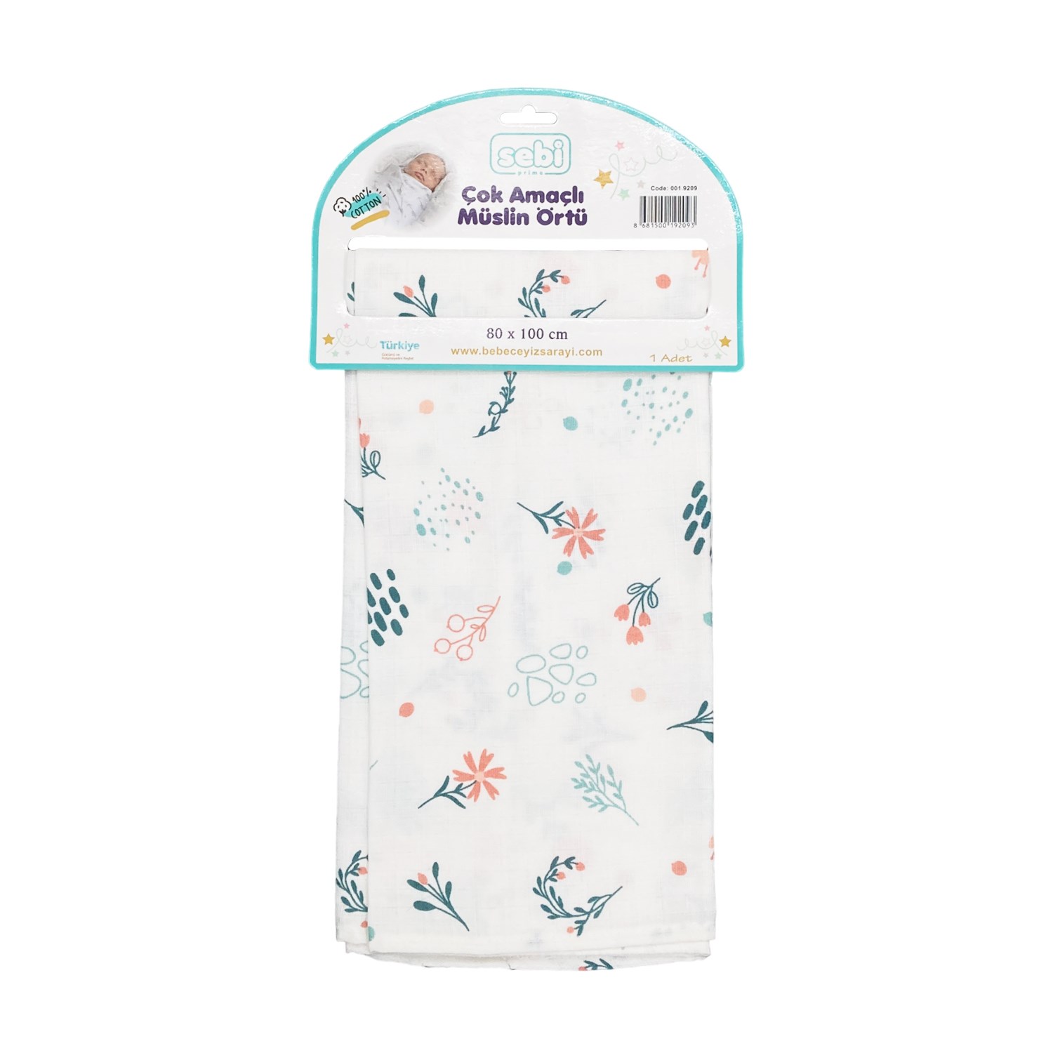 Sebi Bebe Çok Amaçlı Müslin Örtü 80x100 Cm Beyaz-Yeşil