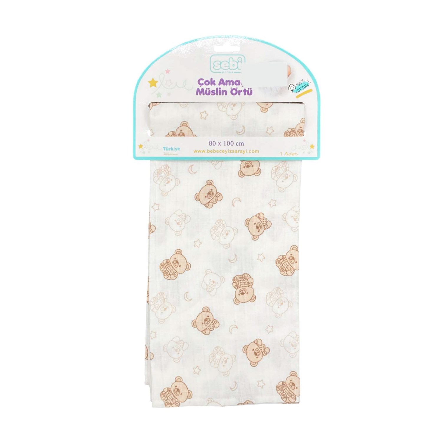 Sebi Bebe Çok Amaçlı Müslin Örtü 80x100 Cm Kahve-Ekru