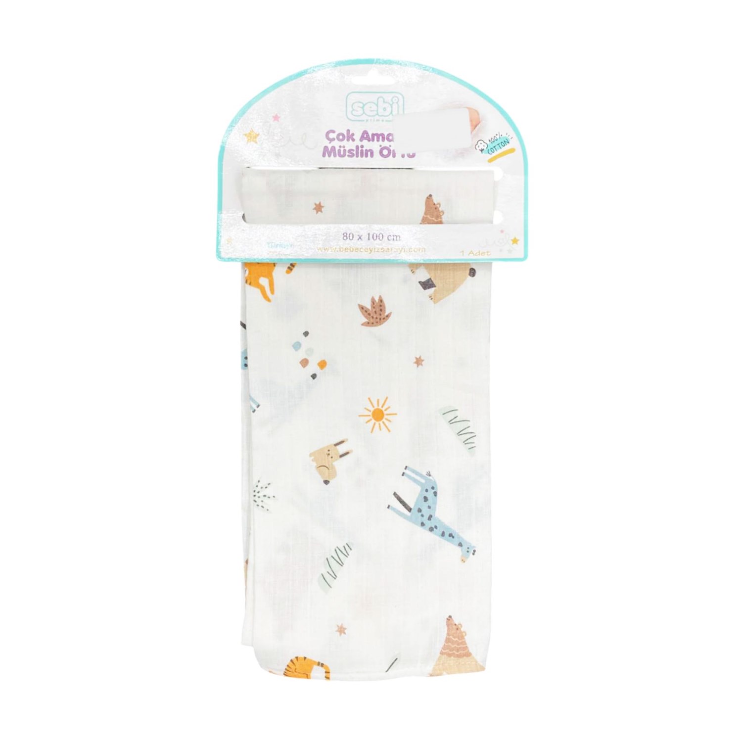 Sebi Bebe Çok Amaçlı Müslin Örtü 80x100 Cm Turuncu-Ekru