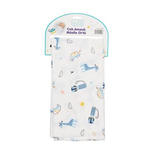 Sebi Bebe Çok Amaçlı Müslin Örtü 80x100 Cm Beyaz-Mavi