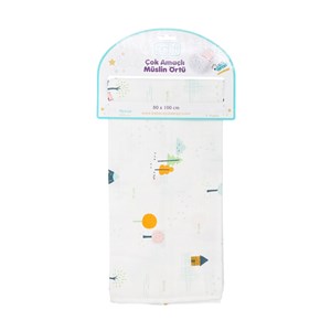 Sebi Bebe Çok Amaçlı Müslin Örtü 80x100 Cm Beyaz-Turkuaz