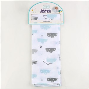 Sebi Bebe Çok Amaçlı Müslin Örtü 80x100 Cm Ekru-Turkuaz