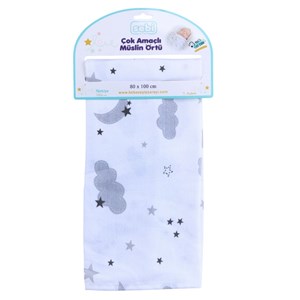 Sebi Bebe Çok Amaçlı Müslin Örtü 80x100 Cm Gri-Beyaz