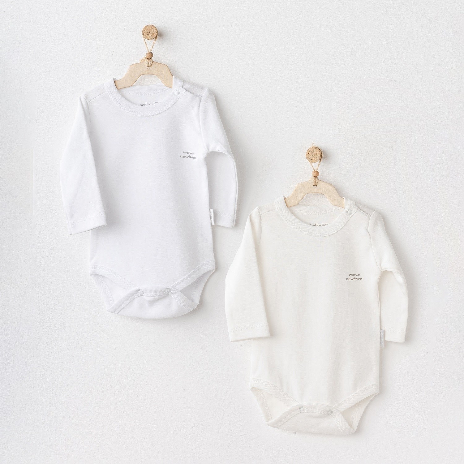 Andywawa Long Sleeve Basic 2'li Bebek Body AC25210 Ekru