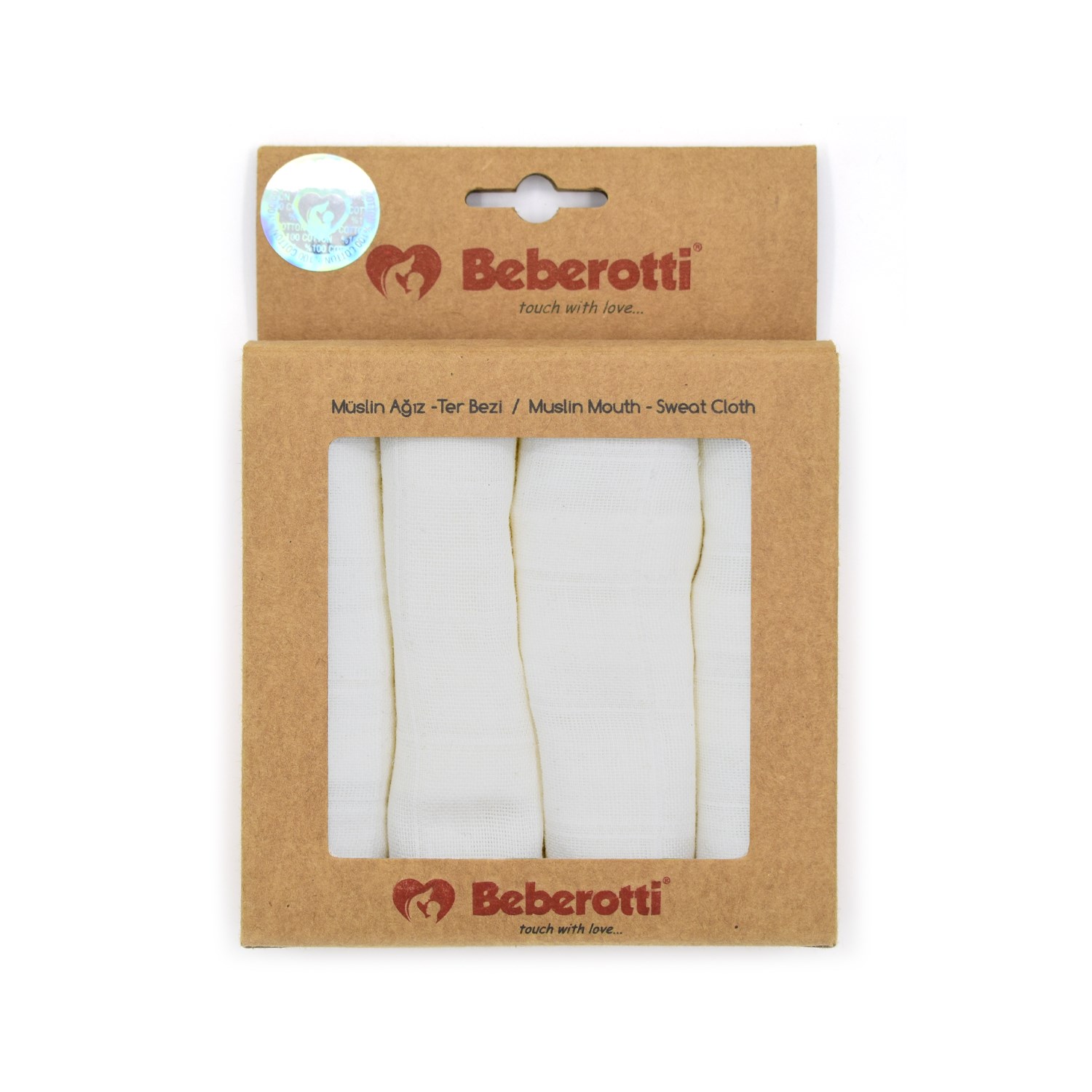 Beberotti 4'lü Müslin Bebek Ağız Bezi 25x25 Cm 102 Ekru