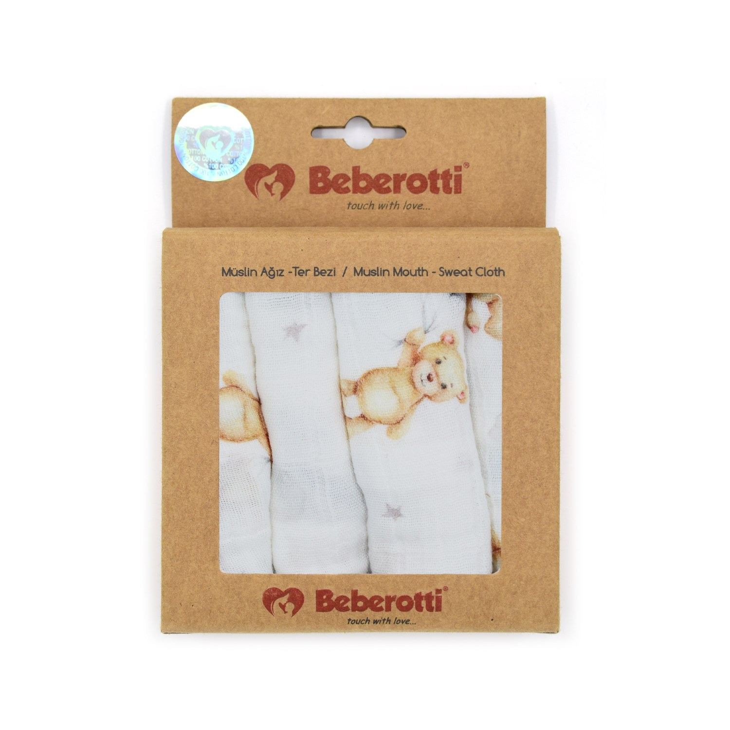 Beberotti 4'lü Müslin Bebek Ağız Bezi 25x25 Cm 102 Ekru-Bej