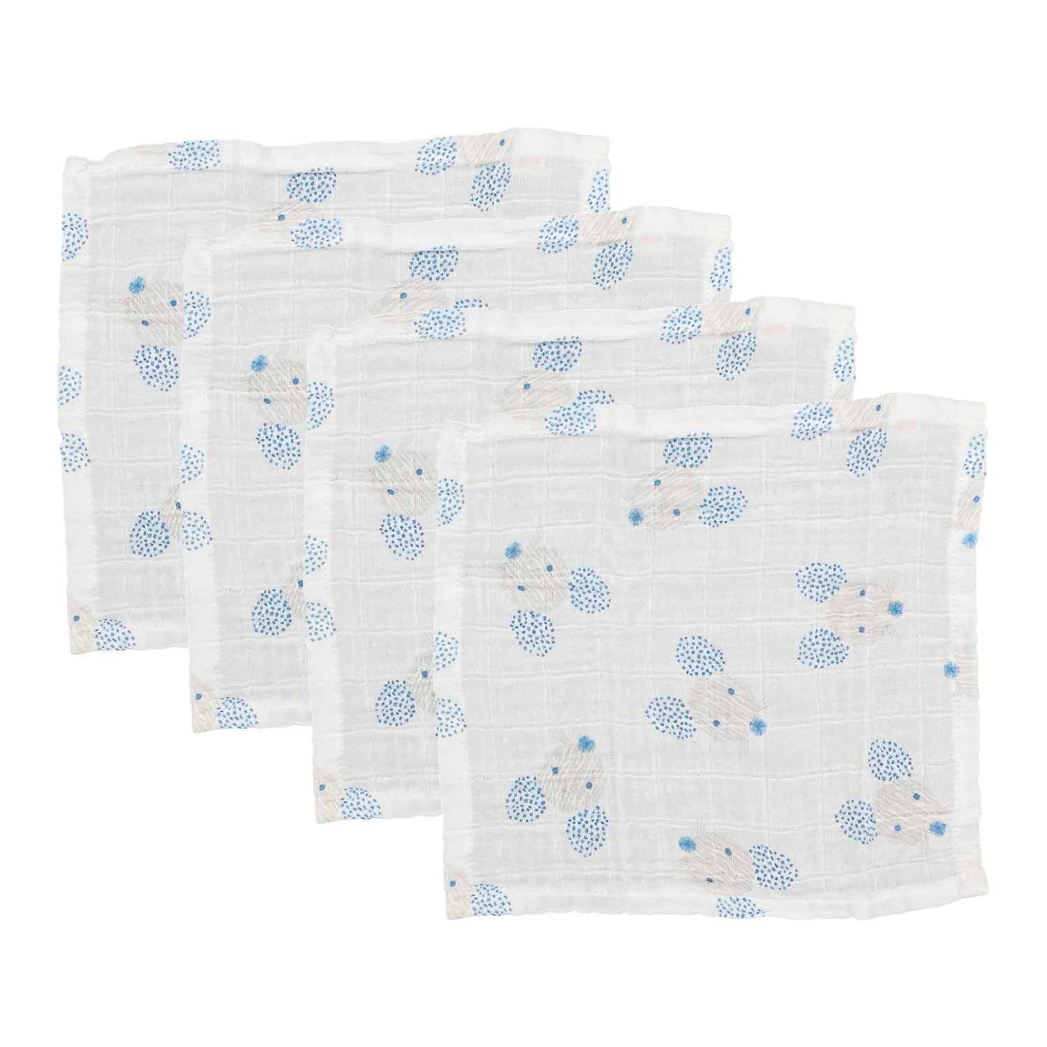 Beberotti 4'lü Müslin Bebek Ağız Bezi 25x25 Cm 102 Ekru-Mavi