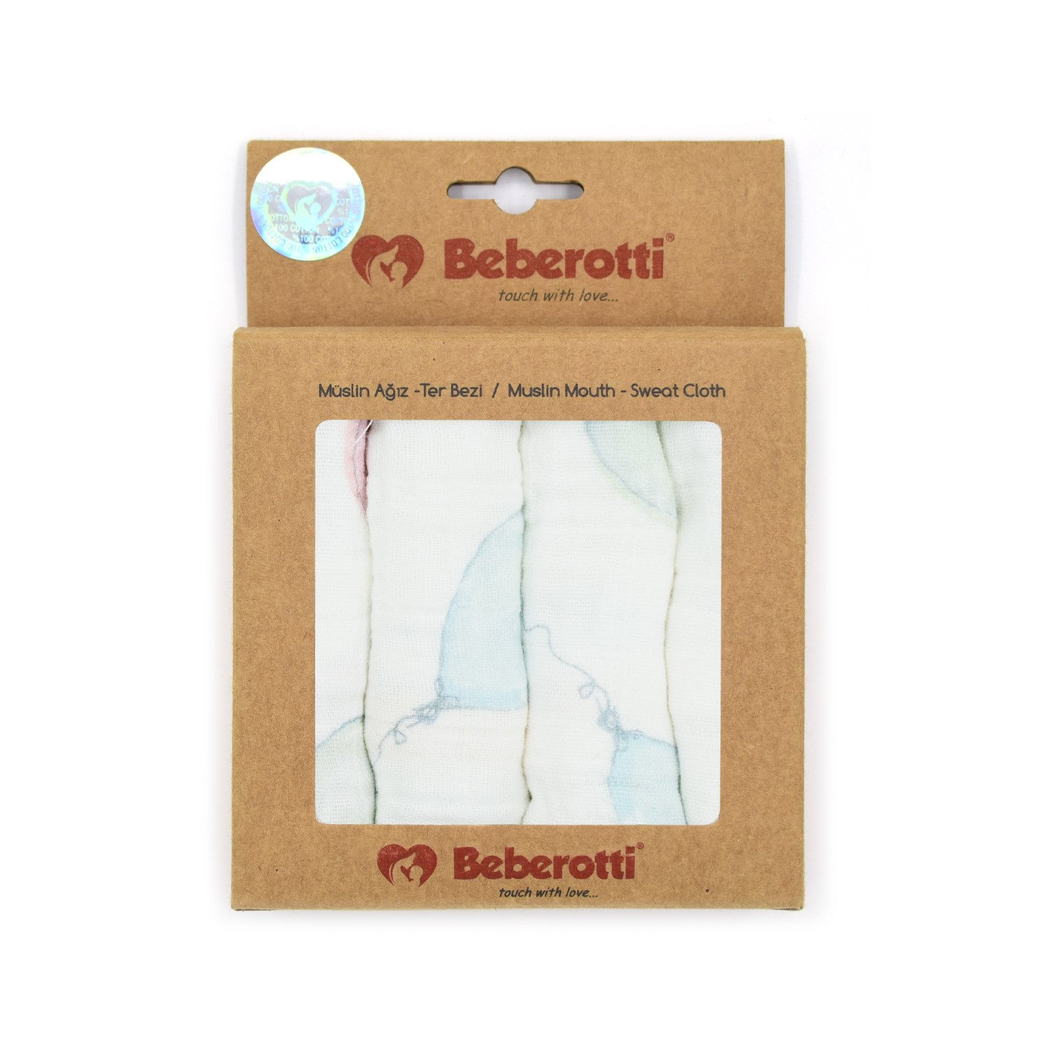 Beberotti 4'lü Müslin Bebek Ağız Bezi 25x25 Cm 102 Ekru-Mint