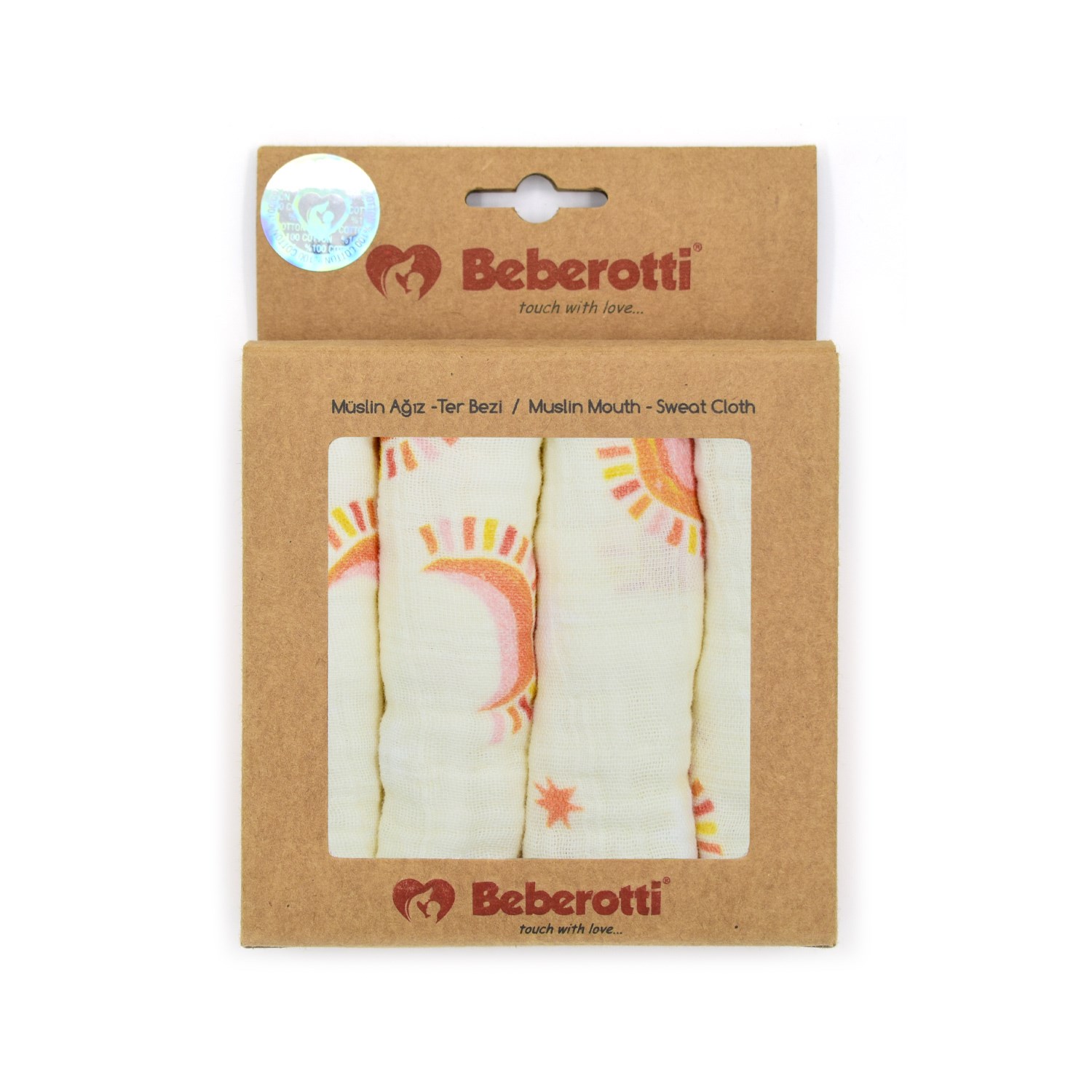 Beberotti 4'lü Müslin Bebek Ağız Bezi 25x25 Cm 102 Ekru-Turuncu