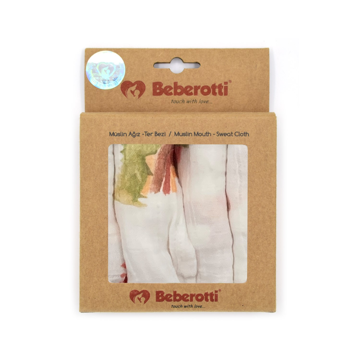 Beberotti 4'lü Müslin Bebek Ağız Bezi 25x25 Cm 102 Ekru-Yeşil