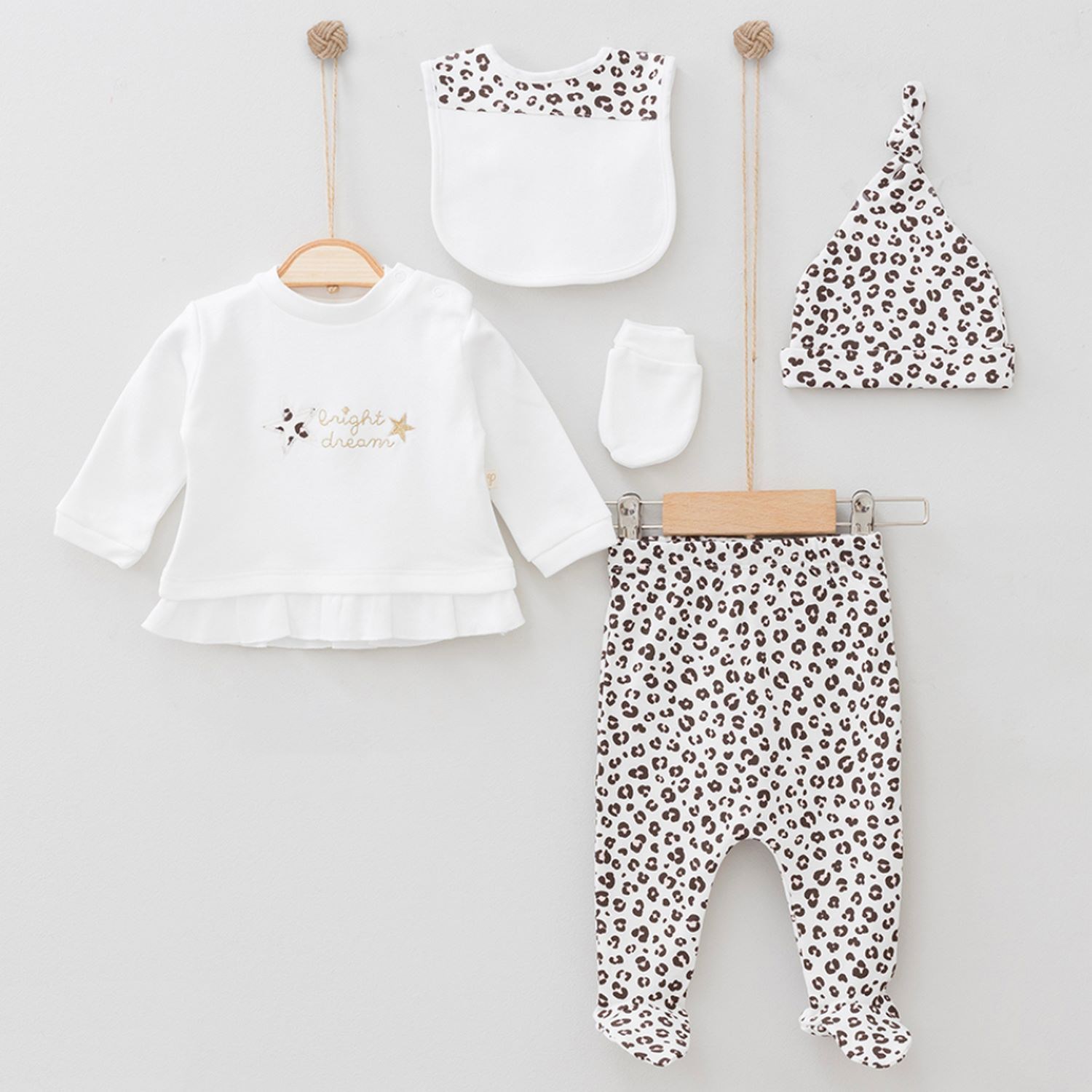 Pugi Baby Leopar 5'li Bebek Hastane Çıkış Seti 6032 Krem